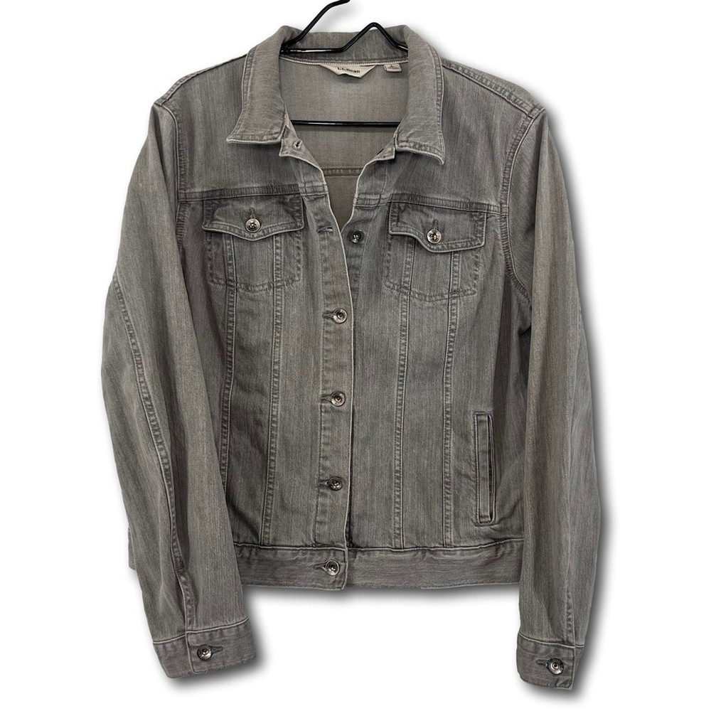 LL Bean Vintage Denim Jean Jacket Gray Trucker Style Classic Fit Size L Western